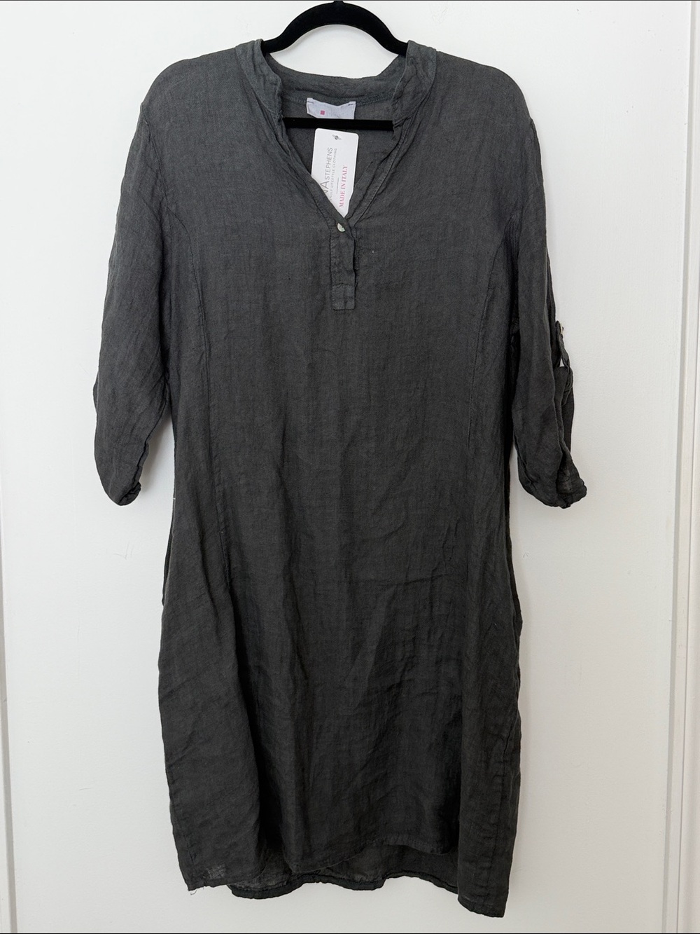 Women's Dark Gray Leighton 3/4 Sleeve Linen Dress One Size